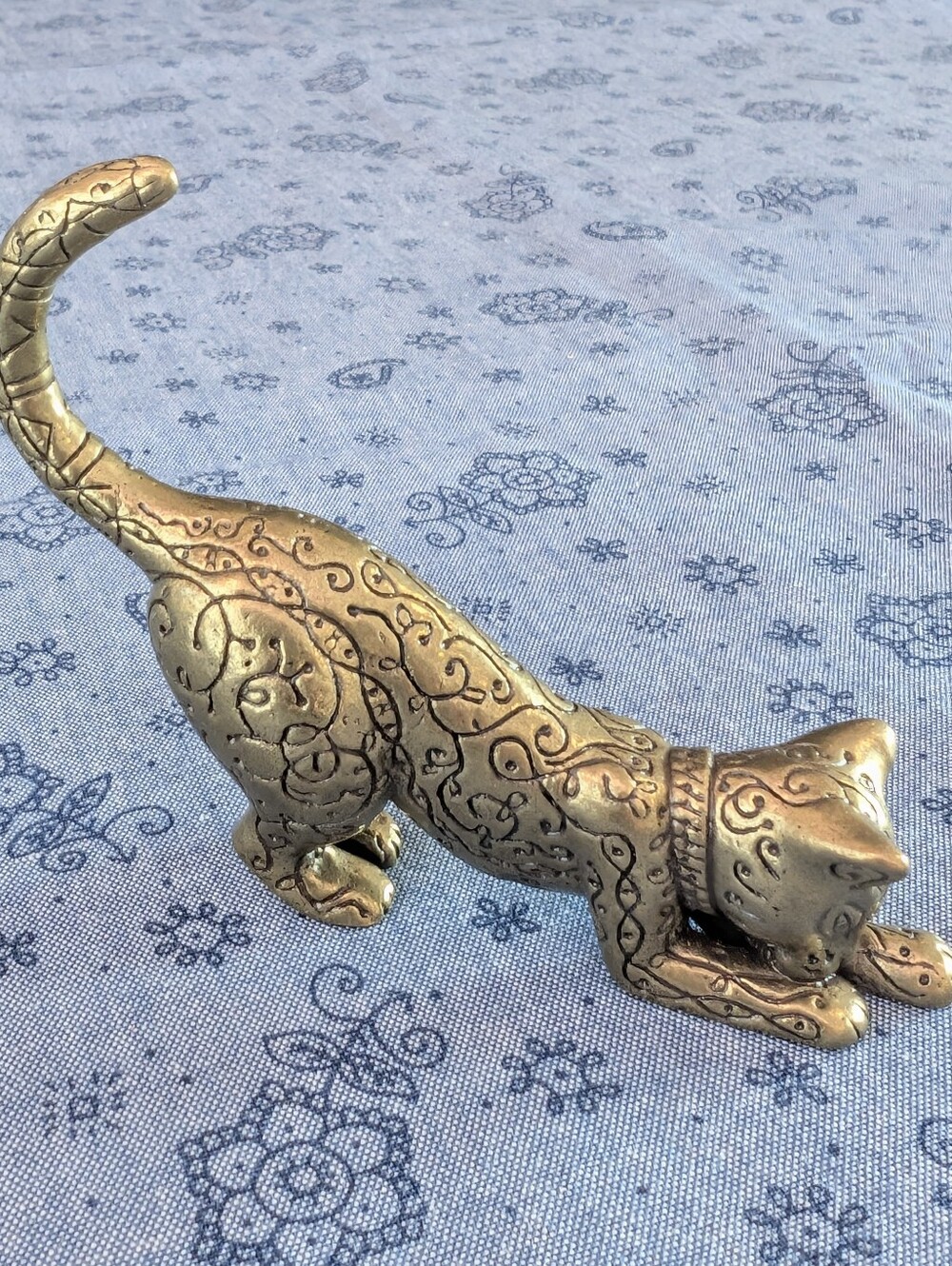 Vintage Brass Cat Figurine - Franklin Mint Asian Curio Cabinet Cat 1986